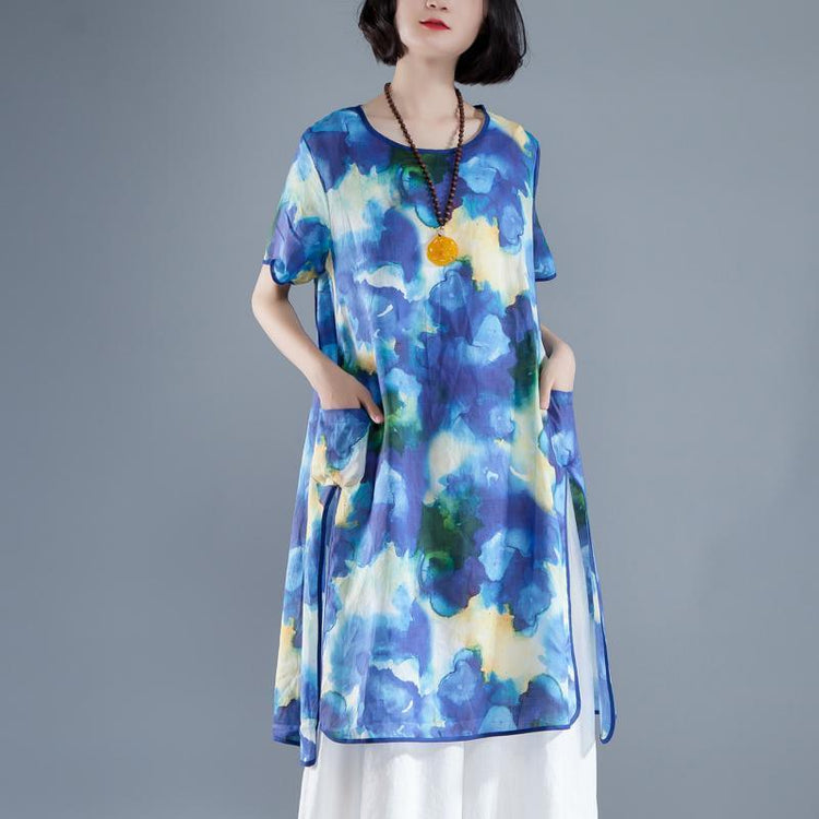 Short Sleeve Slit Summer Casual Printed Dress - Omychic