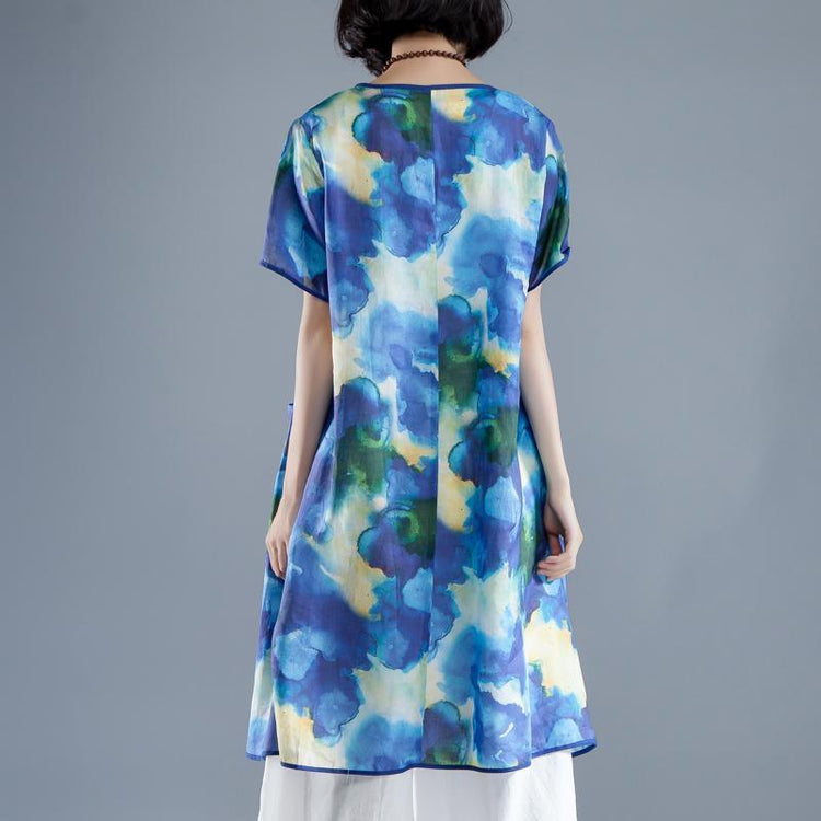 Short Sleeve Slit Summer Casual Printed Dress - Omychic
