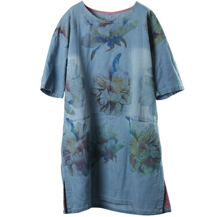 Summer Split Floral Printed Pockets Midi Dress - Omychic