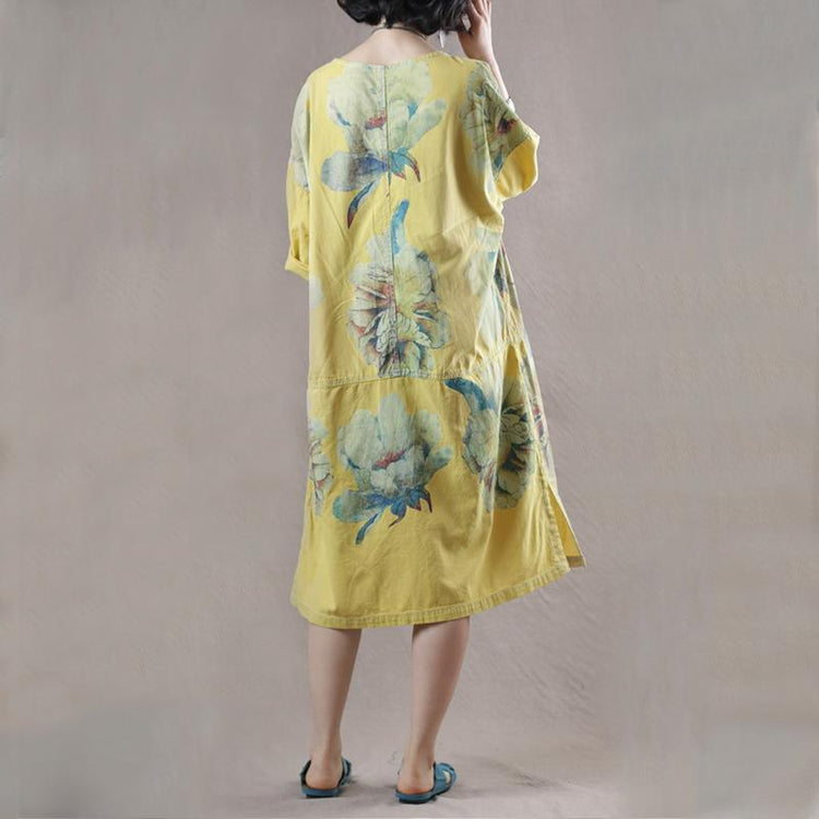 Summer Split Floral Printed Pockets Midi Dress - Omychic
