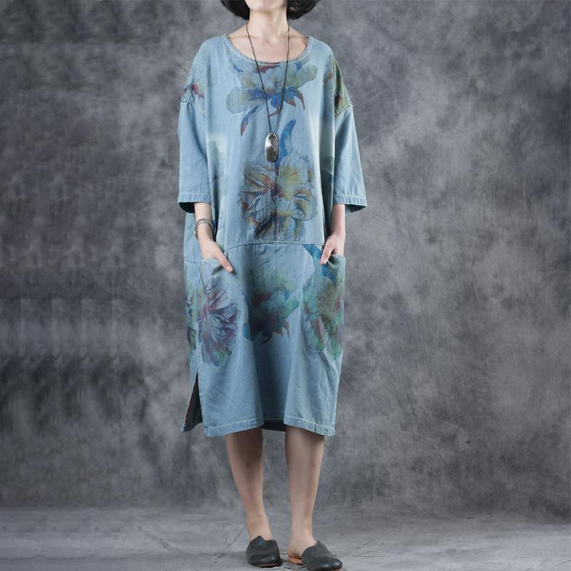 Summer Split Floral Printed Pockets Midi Dress - Omychic