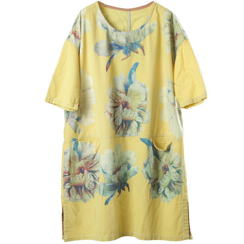 Summer Split Floral Printed Pockets Midi Dress - Omychic