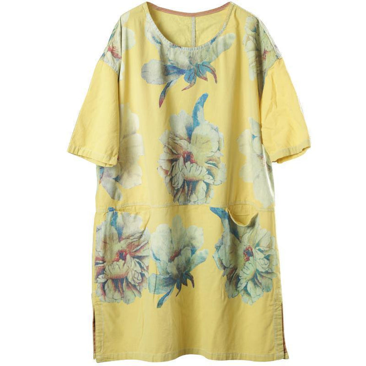 Summer Split Floral Printed Pockets Midi Dress - Omychic