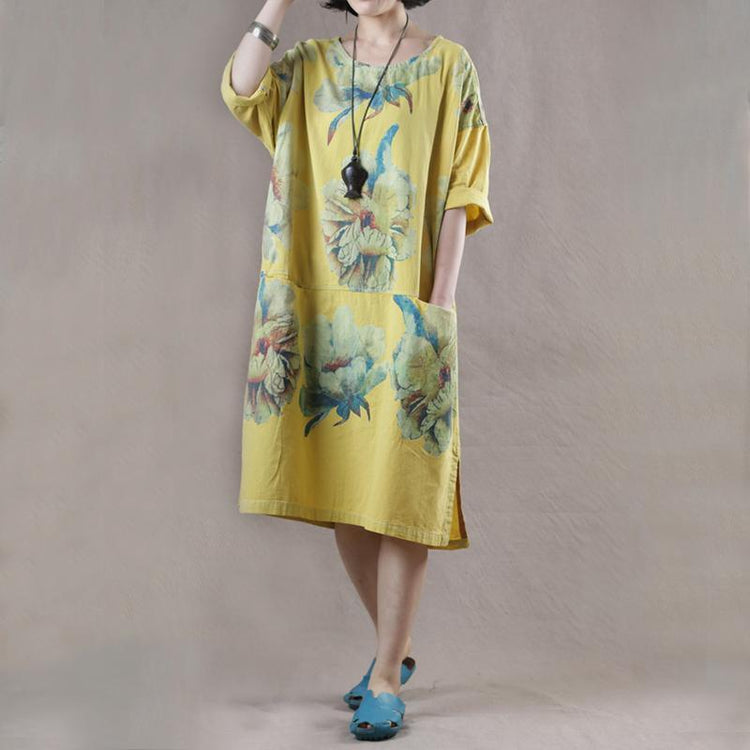 Summer Split Floral Printed Pockets Midi Dress - Omychic