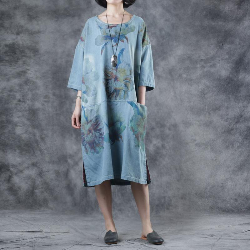 Summer Split Floral Printed Pockets Midi Dress - Omychic