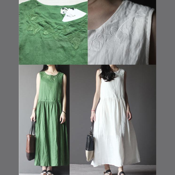 Tea Green Retro Linen Sundress Plus Size Summer Maxi Dresses New Design ( Limited Stock) - Omychic