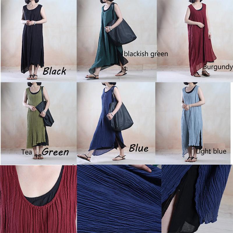 Tea green unique linen maxi dress Asymmetric casual linen dress - Omychic