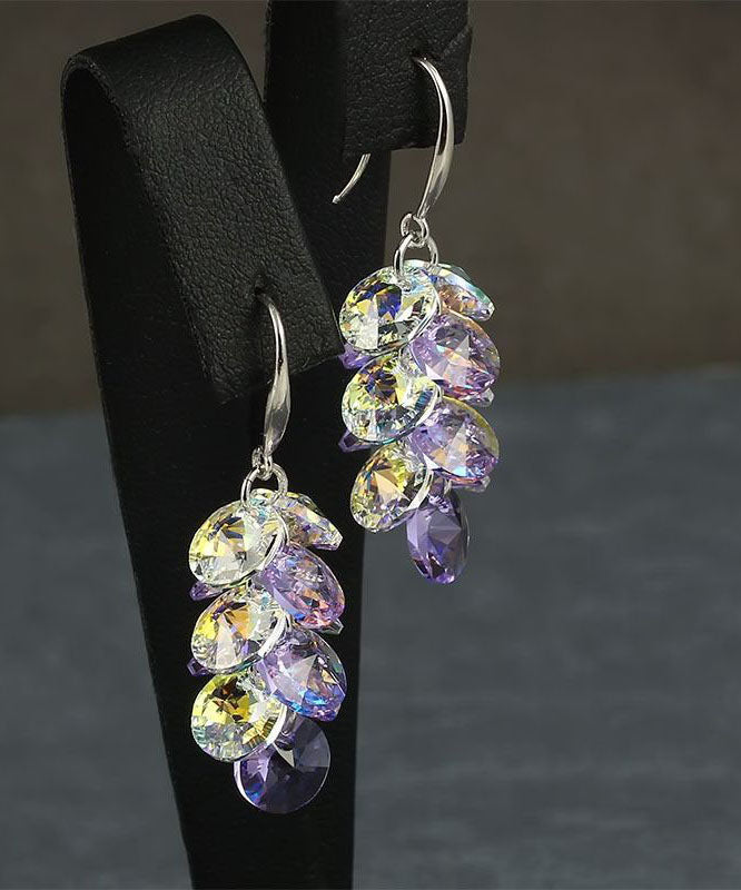 Unique Purple Sterling Silver Crystal Tassel Drop Earrings