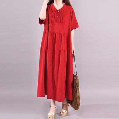 Vivid cotton red clothes Women Plus Size Summer Fashion lapel neck max –  Omychic