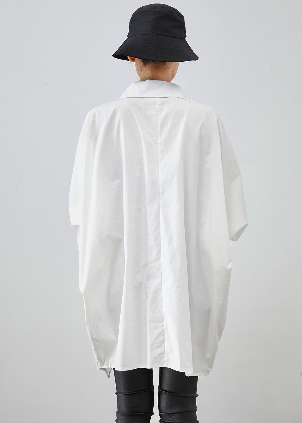 White Oversized Cotton Blouse Top Asymmetrical Fall