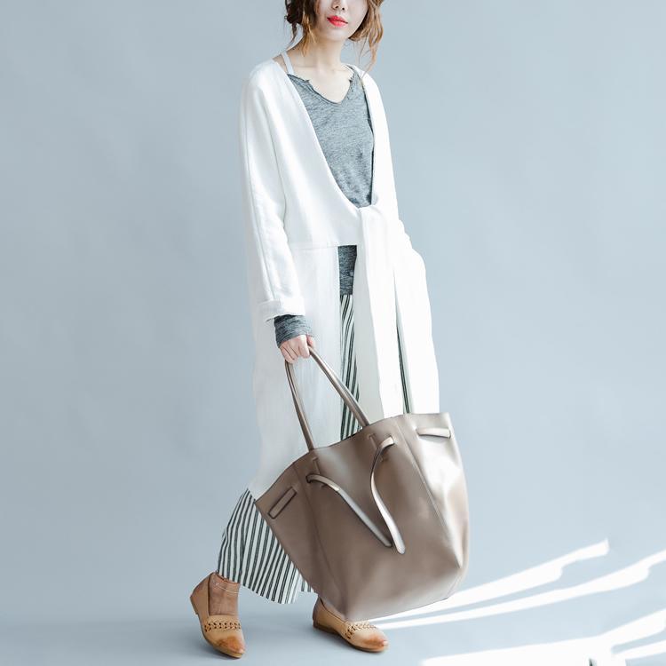 White V neck cardigan long knit sweater coats womens knitwear  design - Omychic