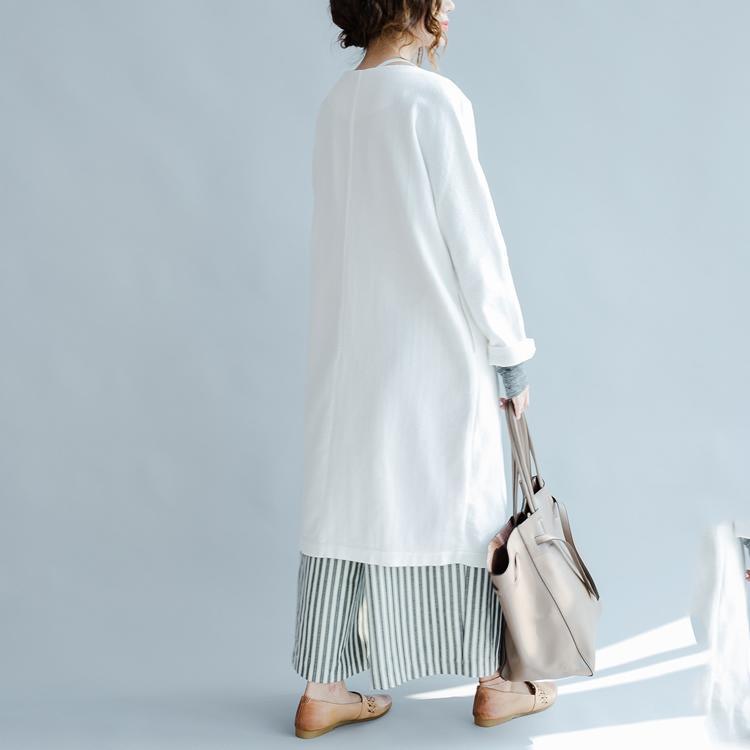 White V neck cardigan long knit sweater coats womens knitwear  design - Omychic