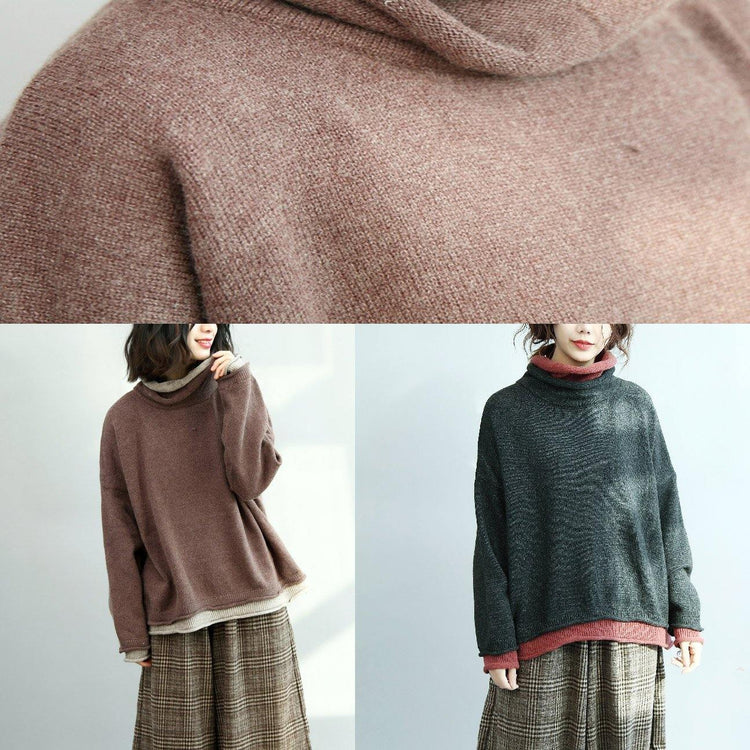 Winter high neck  knit blouse oversized long sleeve knit sweat tops - Omychic