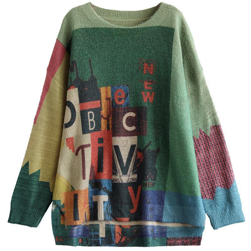 Casual Spring Color Stitching Graphic Knit Top Sweater - Omychic