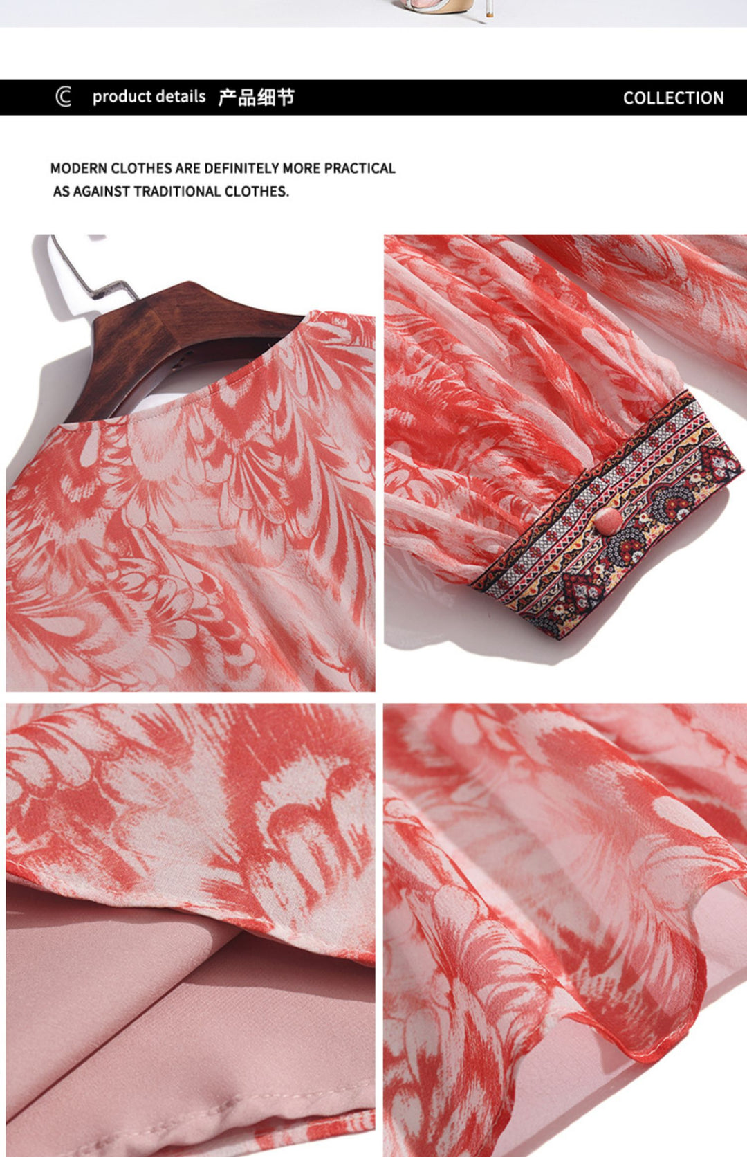 Casual Embroidery Floral Silk Ruffled V-Neck Midi Dress