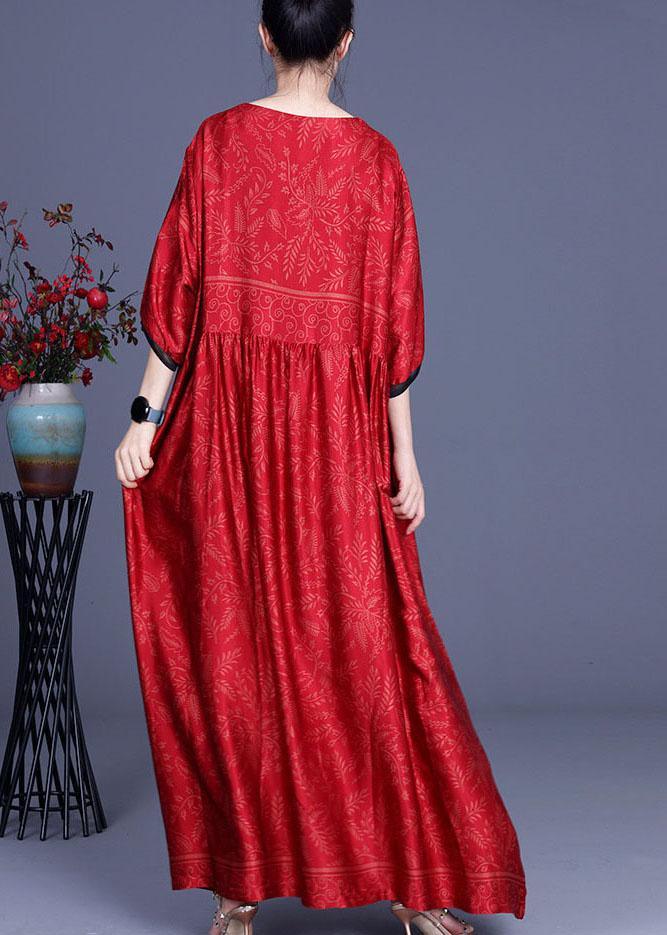 Women Red Print Silk Half Sleeve Summer Dresses - Omychic