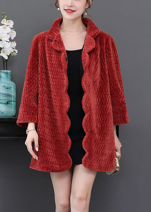 Women Watermelon Red Oversized Thick Cashmere Jackets Winter