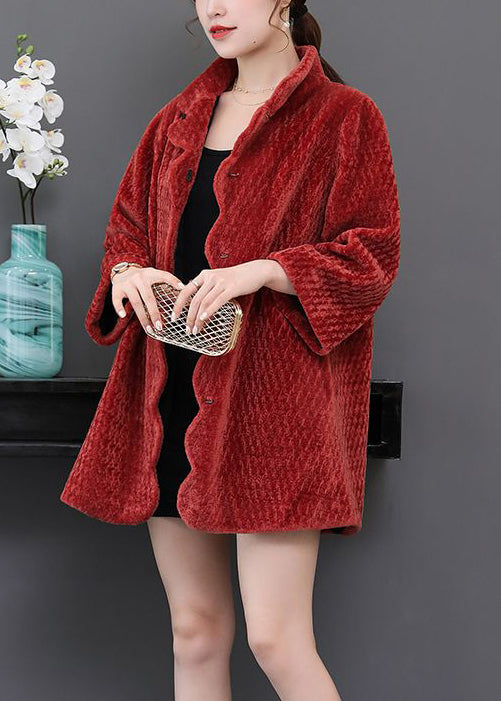 Women Watermelon Red Oversized Thick Cashmere Jackets Winter
