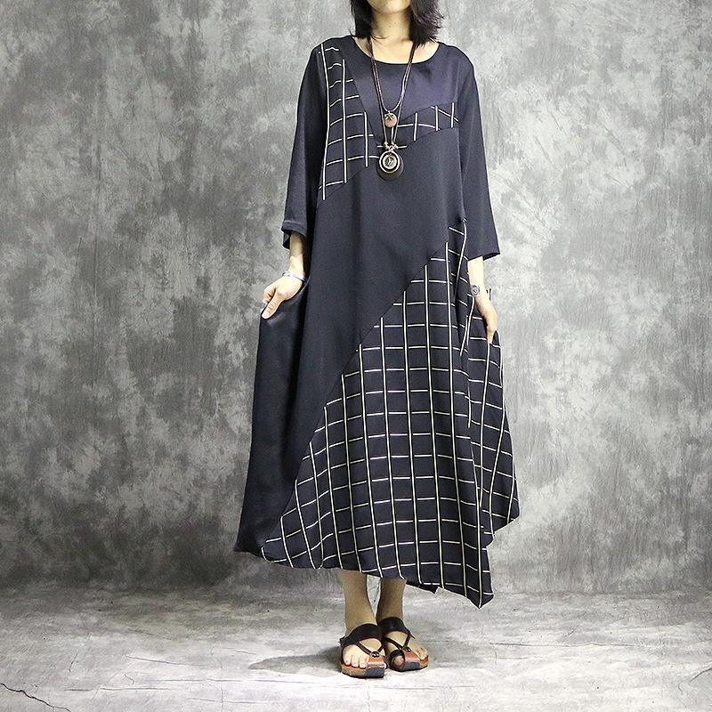 Women patchwork silk clothes For Women Fun Work black Maxi Dresses summer - Omychic