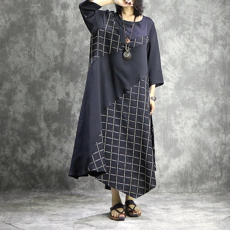 Women patchwork silk clothes For Women Fun Work black Maxi Dresses summer - Omychic