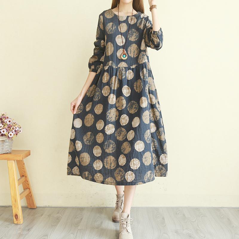 Women red dotted linen clothes For Metropolitan Museum o neck patchwork Maxi Dress - Omychic