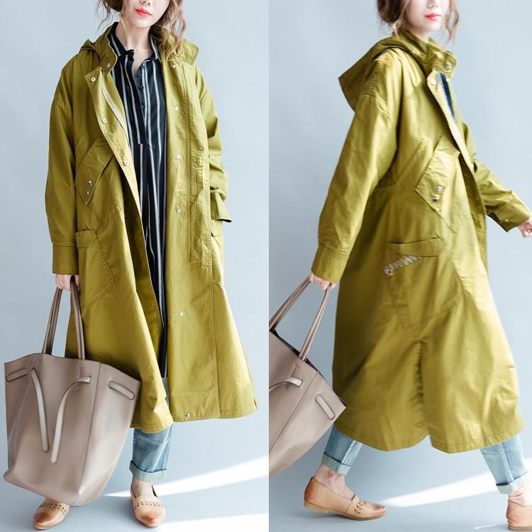 Yellow coats hoodied cotton trench coats outwear long windbreakers oversize maxi coats - Omychic