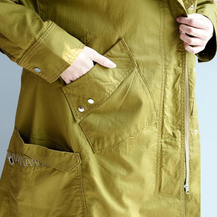Yellow coats hoodied cotton trench coats outwear long windbreakers oversize maxi coats - Omychic