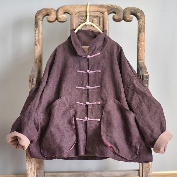 2020 Autumn Winter New Retro Patchwork Pocket Stand Plate Buckle Coats - Omychic