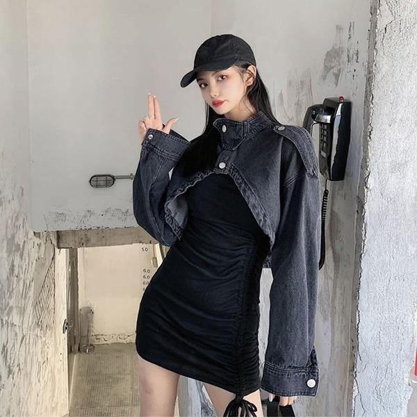 Short Denim Irregular Jacket Women Clothes 2020 Spring New Stand Collar Full Sleeve Match All Causal Jacket Coat - Omychic