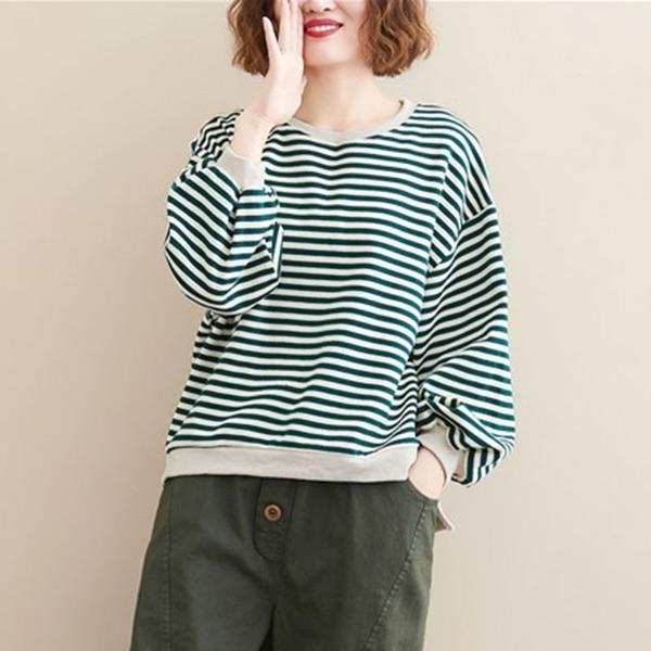 Women Autumn Long Sleeve Cotton Sweatshirt  Striped Female Loose Casual Pullovers Hoodies - Omychic