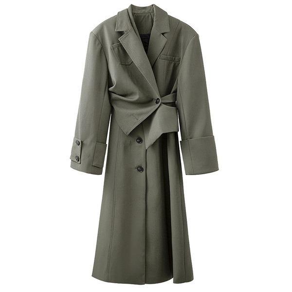 Two Piece Set Trench Women Fashion Single Breast 2020 Full Sleeve Pleated Small Fresh Casual Style Loose Coat - Omychic