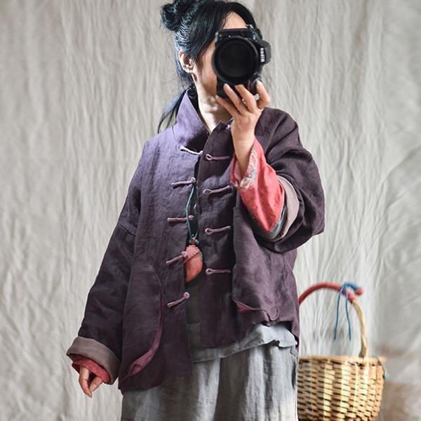 2020 Autumn Winter New Retro Patchwork Pocket Stand Plate Buckle Coats - Omychic