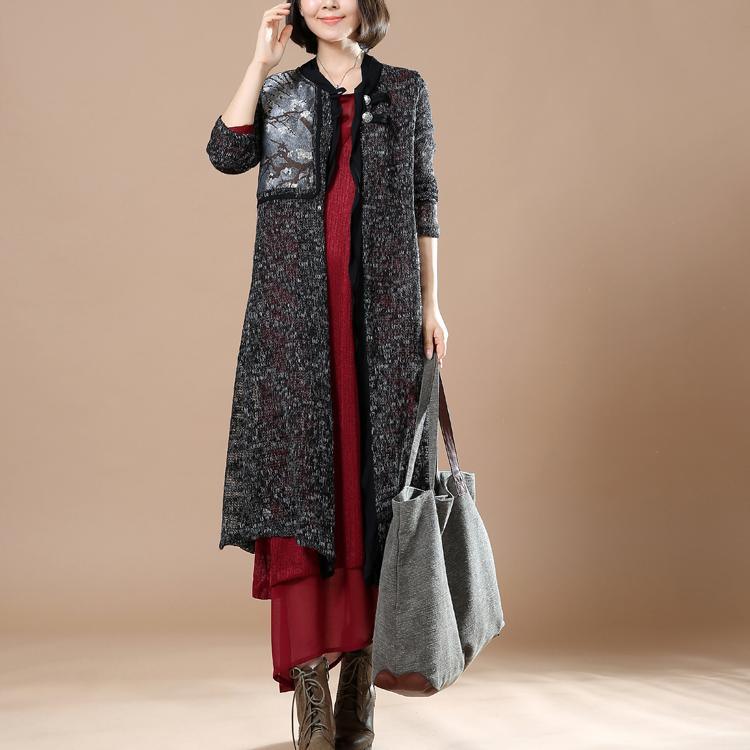 black flowy knit cardigans sweaters coats patchwork top quality - Omychic