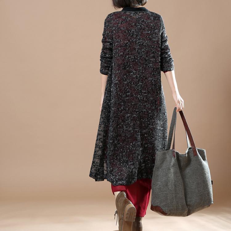 black flowy knit cardigans sweaters coats patchwork top quality - Omychic