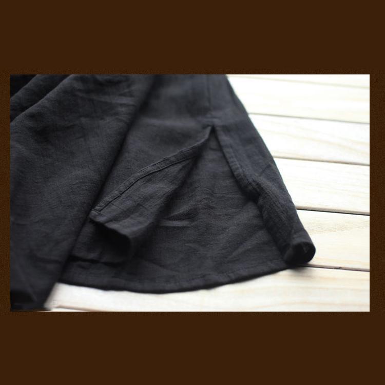 black half sleeve linen sundress oversize maxi dresses - Omychic