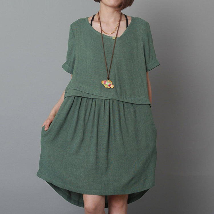 blackish green oversize sundress plus size shift dress handmade - Omychic