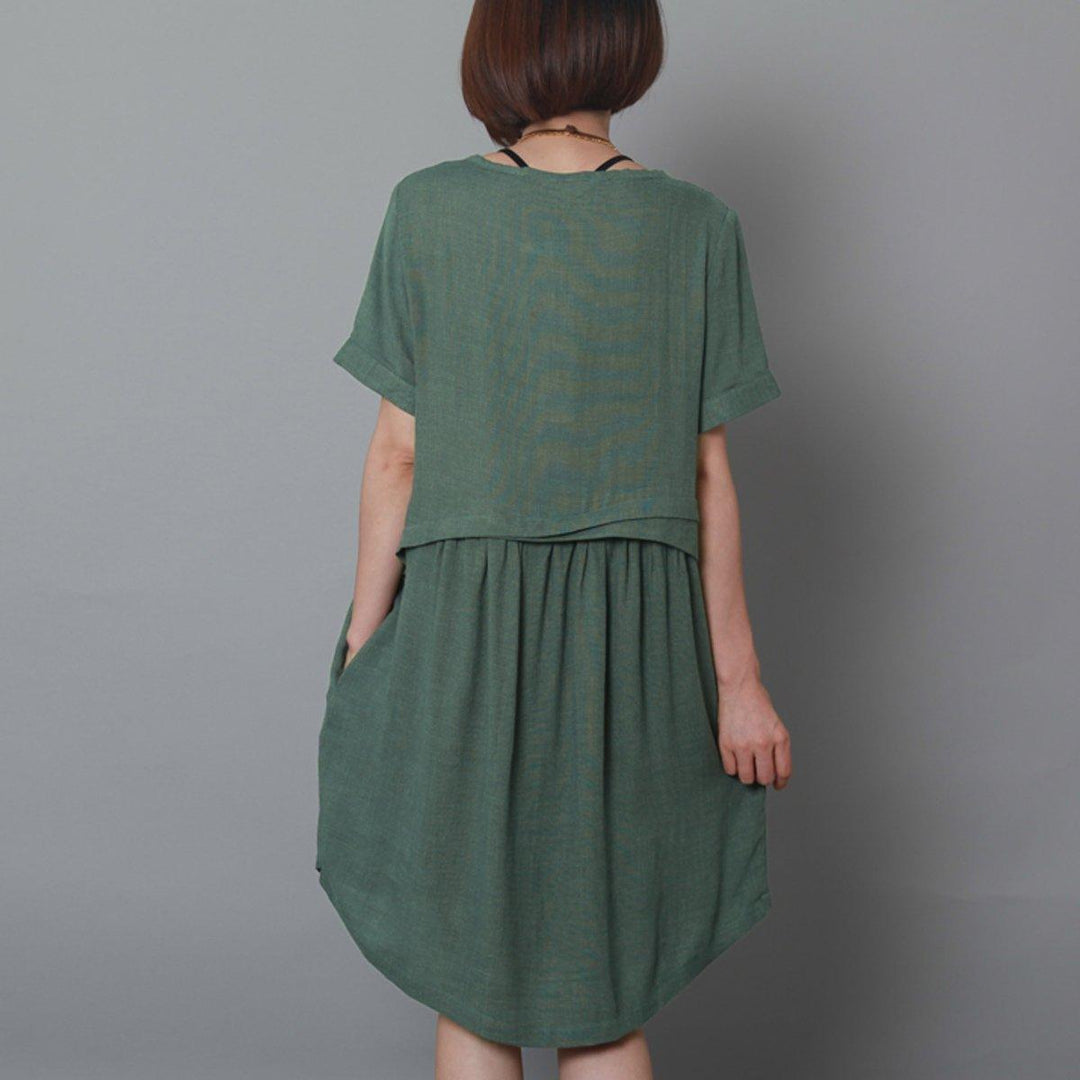 blackish green oversize sundress plus size shift dress handmade - Omychic
