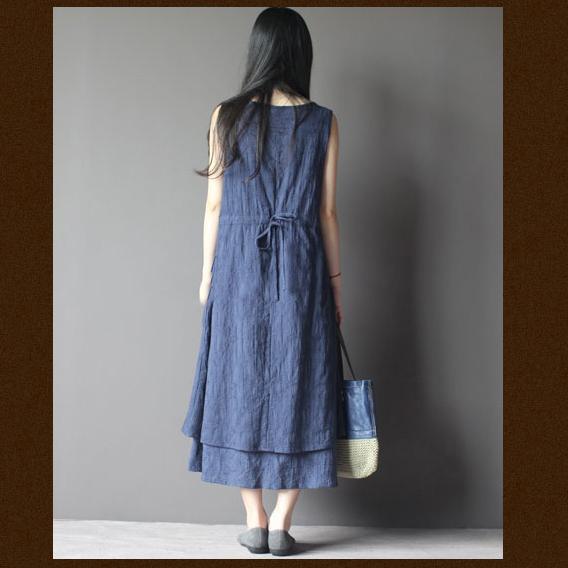 blue layered cotton summer dress long maxi sundress - Omychic