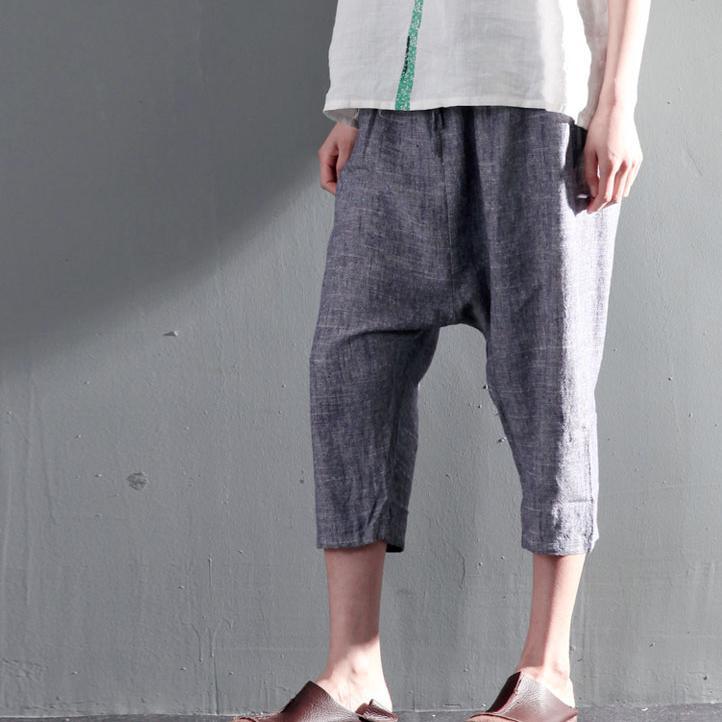 blue unique linen pants summer palazzo pants crop pants - Omychic
