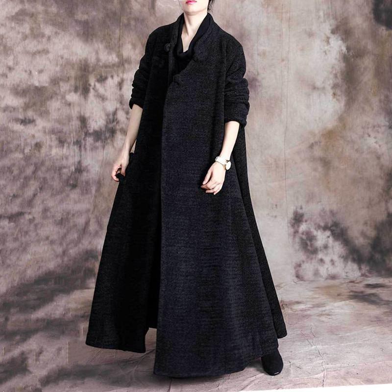 boutique black Woolen Coats plus size clothing maxi coat thick