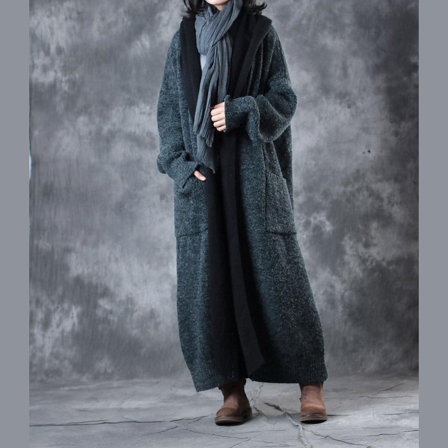 boutique dark gray winter Coats woolen coats Loose fitting hooded pockets outwear women patchwork - Omychic