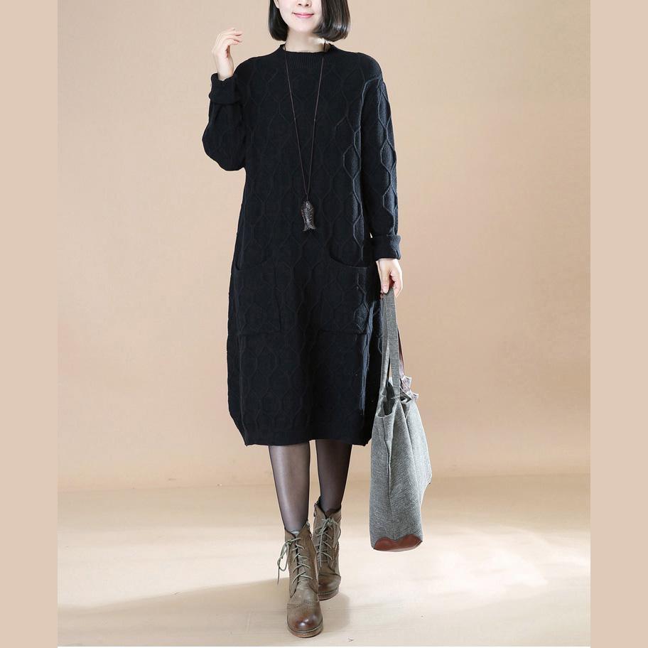 boutique black knit dress Loose fitting sweater Elegant sweater - Omychic