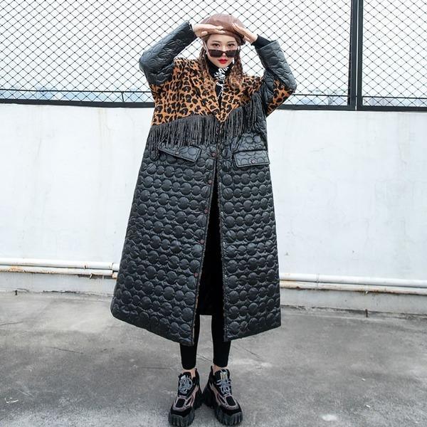 Elegant Tassel Leopard Plus Size Pocket Goddess Fan 2020 Winter Parkas Coat - Omychic
