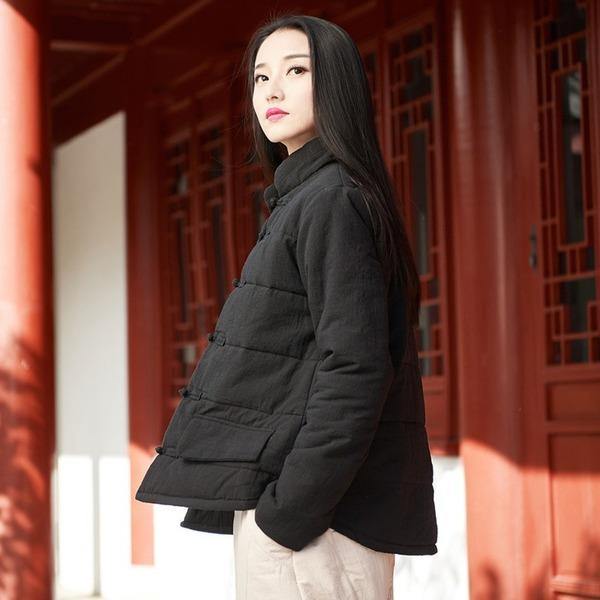 Button Vintage Long Sleeve Warm Clothes Loose Brief Women Jackets - Omychic