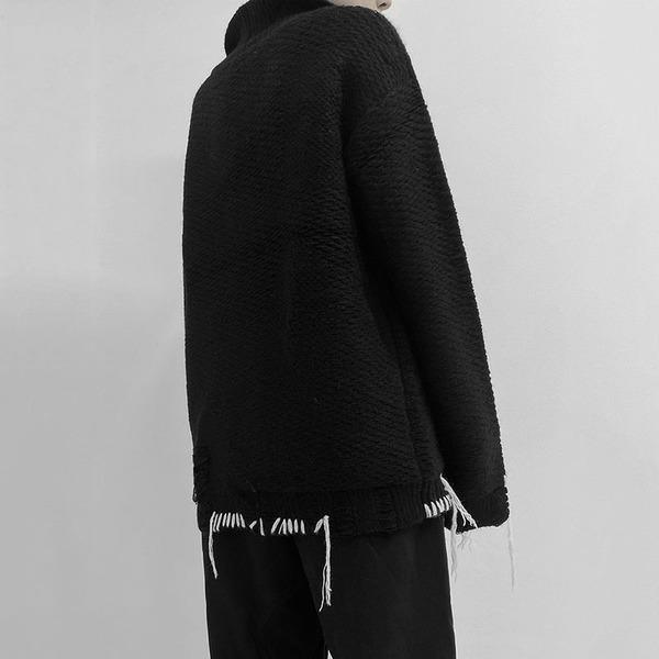 Winter Fashion New Turn-down Collar Splicing Hole Tassel Casual Loose - Omychic