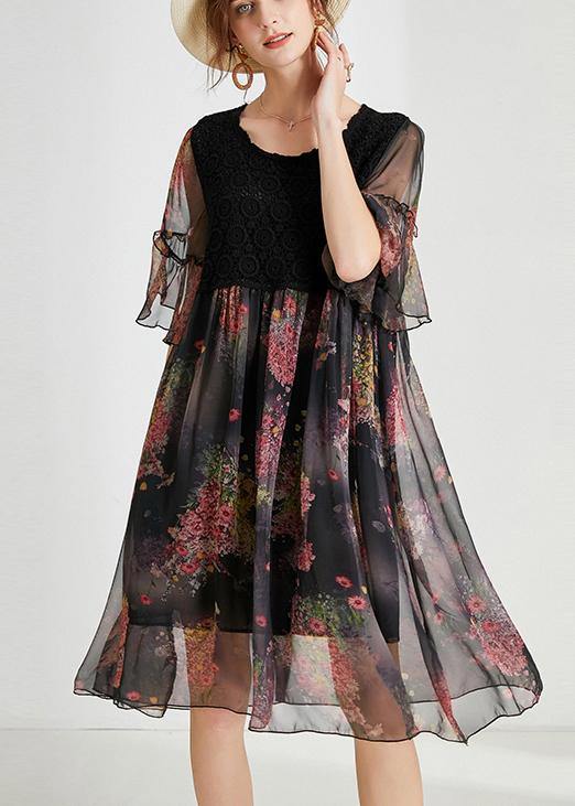 Bohemian Blue Print Chiffon Patchwork Summer Dress