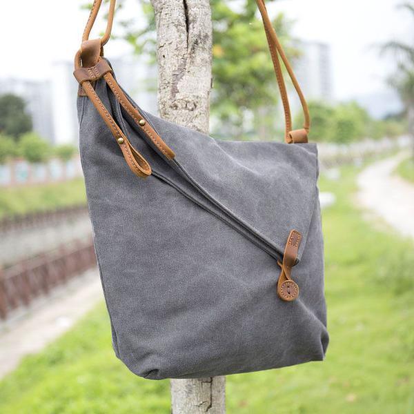 gray casual canvas women leather bags - Omychic