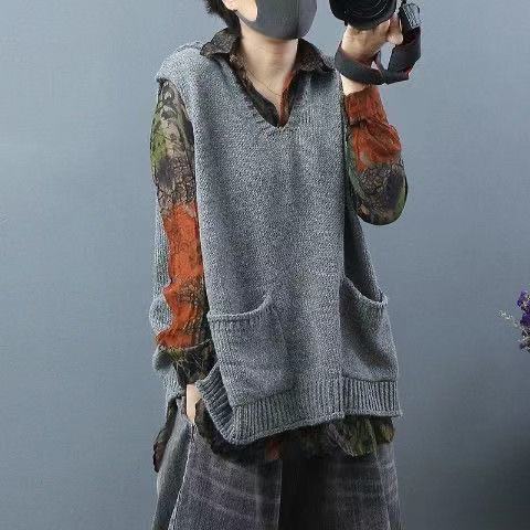 Loose Large Size Literary Hooded Knit Waistcoat Sweater Coat