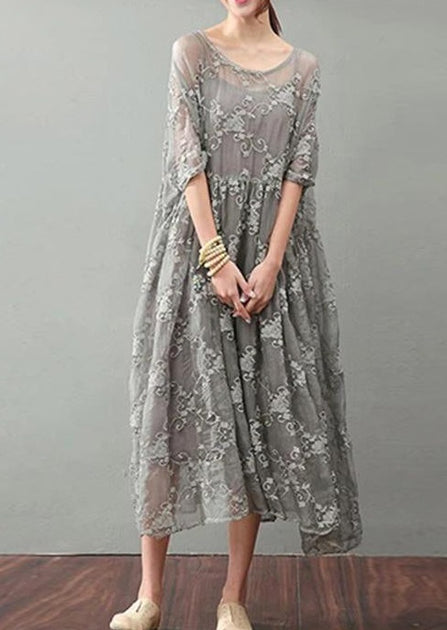chinese dress ladies SPEES Womens Dresses Women Cotton Linen Casual Dress Summer Style Solid  Color Loose Ladies Long Dresse (Size : L) : Buy Online at Best Price in KSA