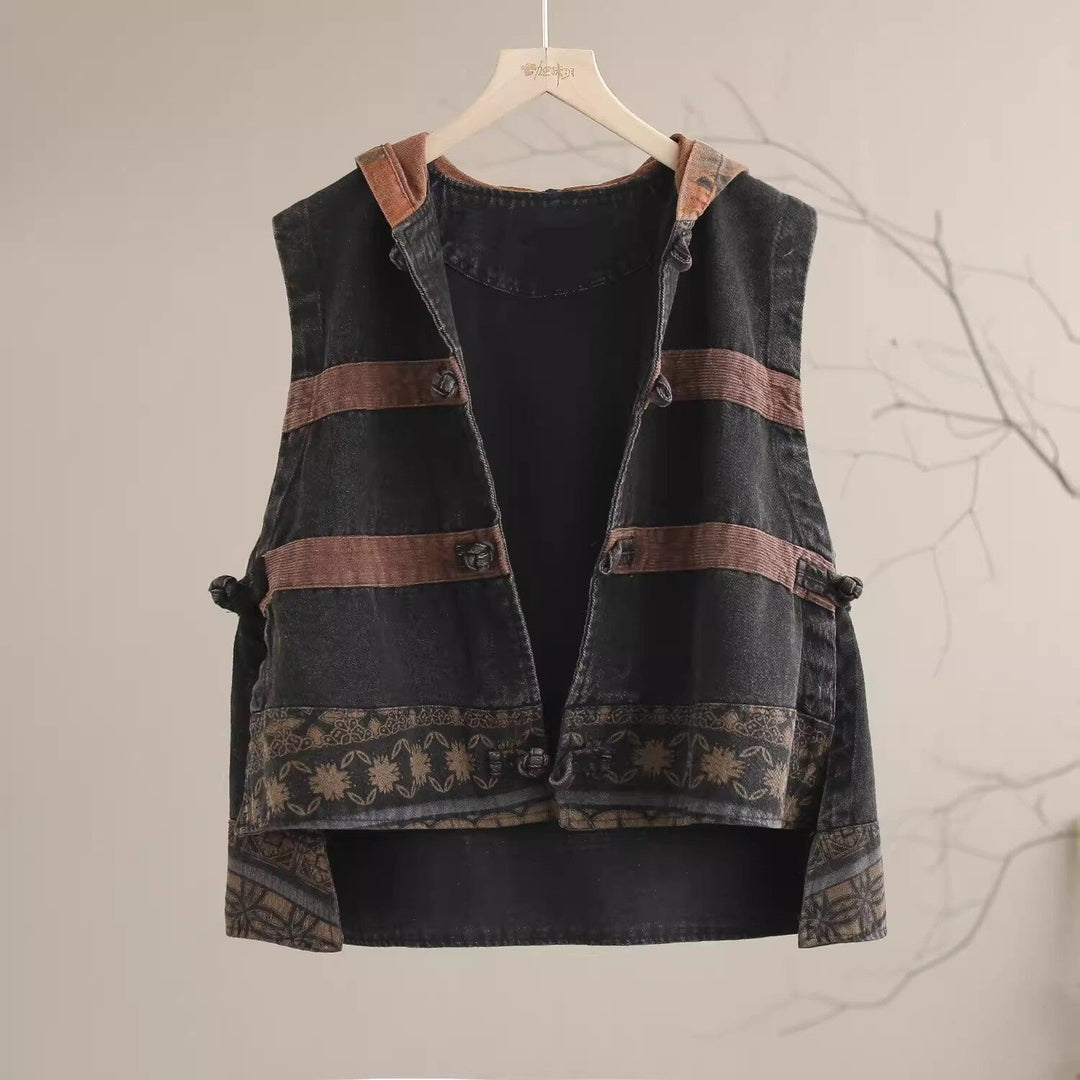 Casual Spring Minimalist Cotton Denim Waistcoat